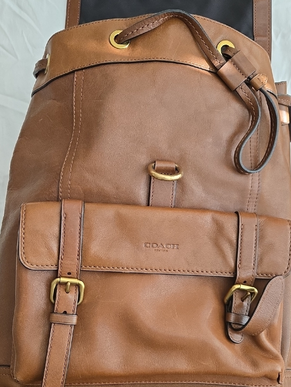 Coach Tan Brown Leather Buckle Backpack with Brass Hardware - Picture 2 of 5